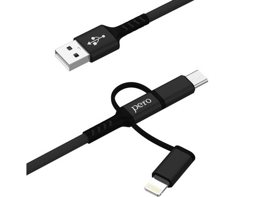 Кабель PERO DC-06 2А 2м универсальный 3 в 1 (Lightning/micro USB/Type-C) черный